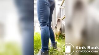 crazy bitch shits in her front yard in public view