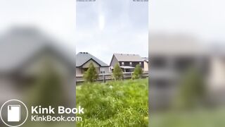 crazy bitch shits in her front yard in public view