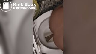 Girl pooping on toilet and reuses toilet paper