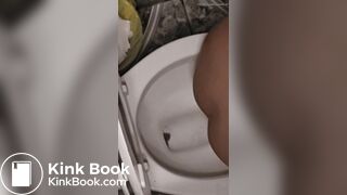 Girl pooping on toilet and reuses toilet paper