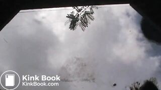 hot brunette poops her panties at dining room table