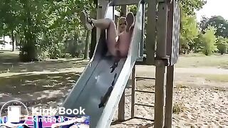 Dirty blonde shitting in public