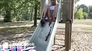Dirty blonde shitting in public
