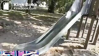 Dirty blonde shitting in public