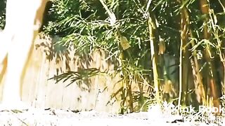 Girl diarrhea burst on grass