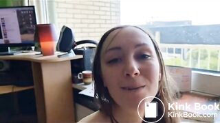 Woman in the nude, extremely thick feces and pee.