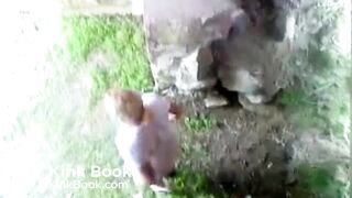 girl busted poop outside