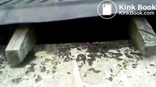 girl busted poop outside