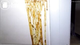 Spraying the wall with diarrhea..