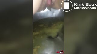 Naughty girl has diarrhea in sink