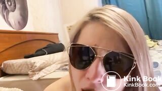 Blonde woman chewing her shit