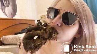 Blonde woman chewing her shit