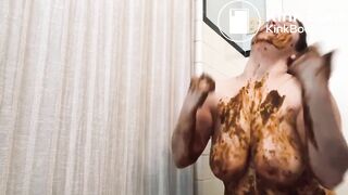 saggy boobs slut pooping her knickers and smearing shit