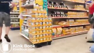 Cheeky milf blonde pooping in a store