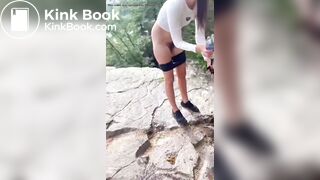 Girl outdoor pooping