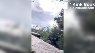 Girl outdoor pooping