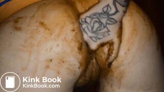 Fingering out shit into a bowl