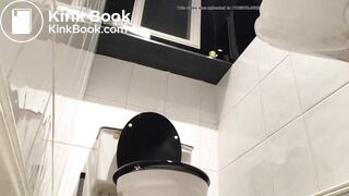 Sexy blonde girl pooping and farting on toilet