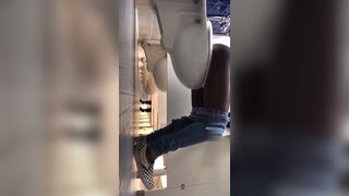 Ebony girl pooping and farting on public toilet