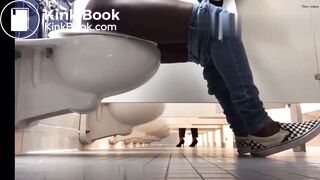 Ebony girl pooping and farting on public toilet