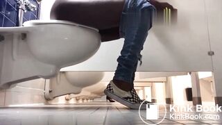 Ebony girl pooping and farting on public toilet