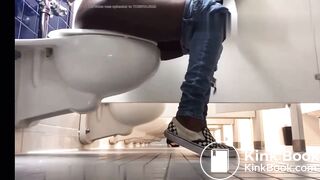 Ebony girl pooping and farting on public toilet