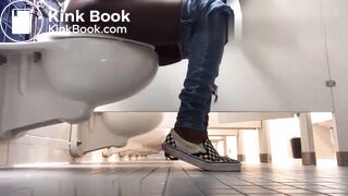 Ebony girl pooping and farting on public toilet