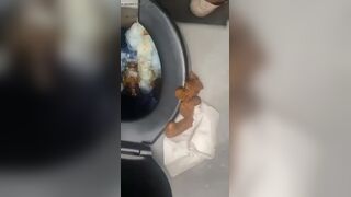 nasty girl misses the toilet bowl while taking a shit !
