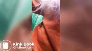 nasty girl misses the toilet bowl while taking a shit !