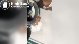 nasty girl misses the toilet bowl while taking a shit !