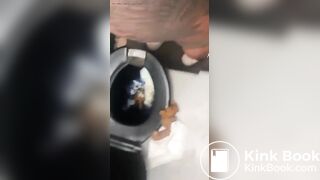 nasty girl misses the toilet bowl while taking a shit !