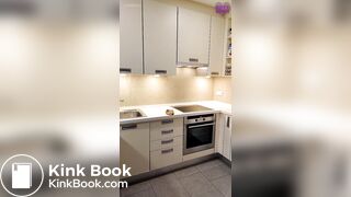 Girl shits on kitchen counter