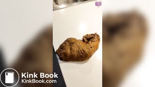 Girl shits on kitchen counter