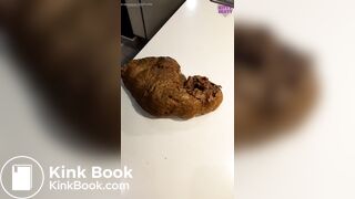 Girl shits on kitchen counter