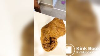 Girl shits on kitchen counter