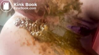 Big panty poop in pink satin