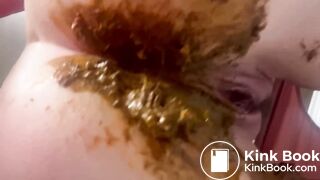 Big panty poop in pink satin