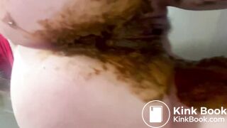 Big panty poop in pink satin