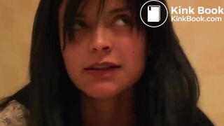 2 beautiful girls pooping in front of a bunch of men