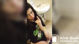Cute blonde shitting