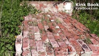 Cute plain girl shitting outdoors