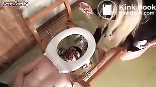 Two mistresses feeding slave