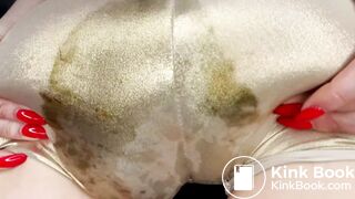 Big poop squashes in shiny pants