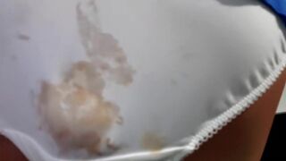 Big poop in silk panties