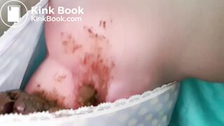 Big poop in silk panties