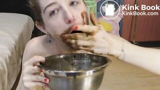 Scat girl eats poo and vomits..