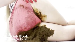 Red panties overflowing with poop