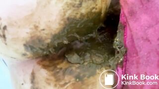 Red panties overflowing with poop