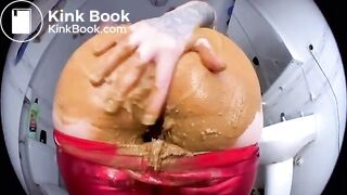 Betty in shitting in Red leather pants