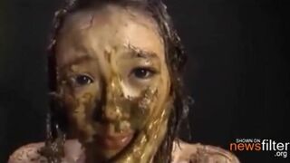 Japanese smeared cutie masturbating and puking